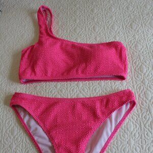 Hot Pink one shoulder bikini top and bottoms